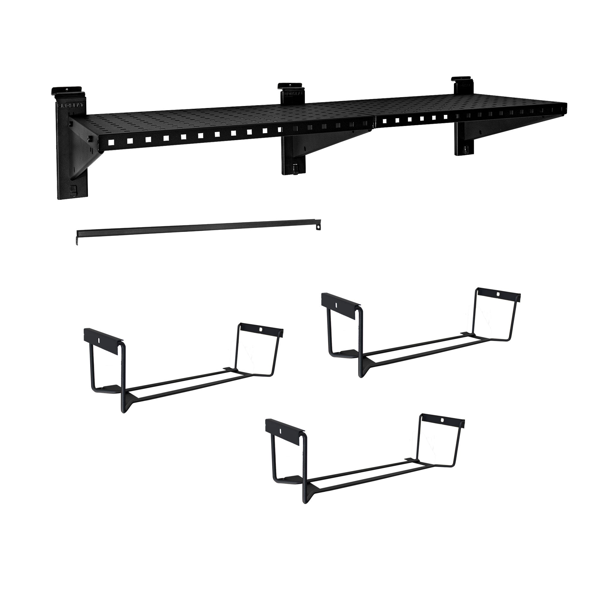 STEALTH 48 in. Heavy Duty Metal Shelf with Tool Holders & Clothing Rod