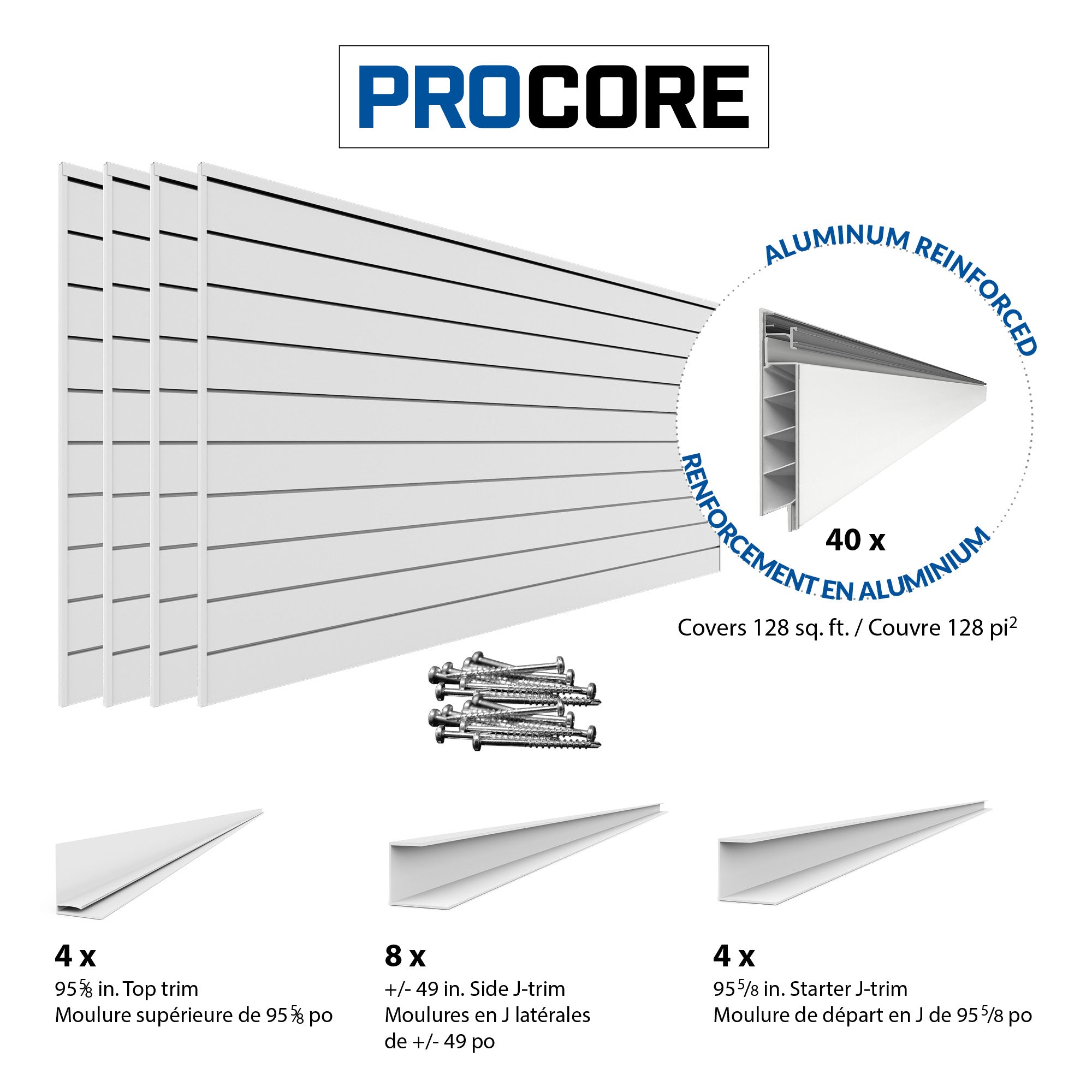 PROCORE – Panneaux en PVC de 4 pi x 8 pi – Ensemble de 4 – 128 pieds carrés