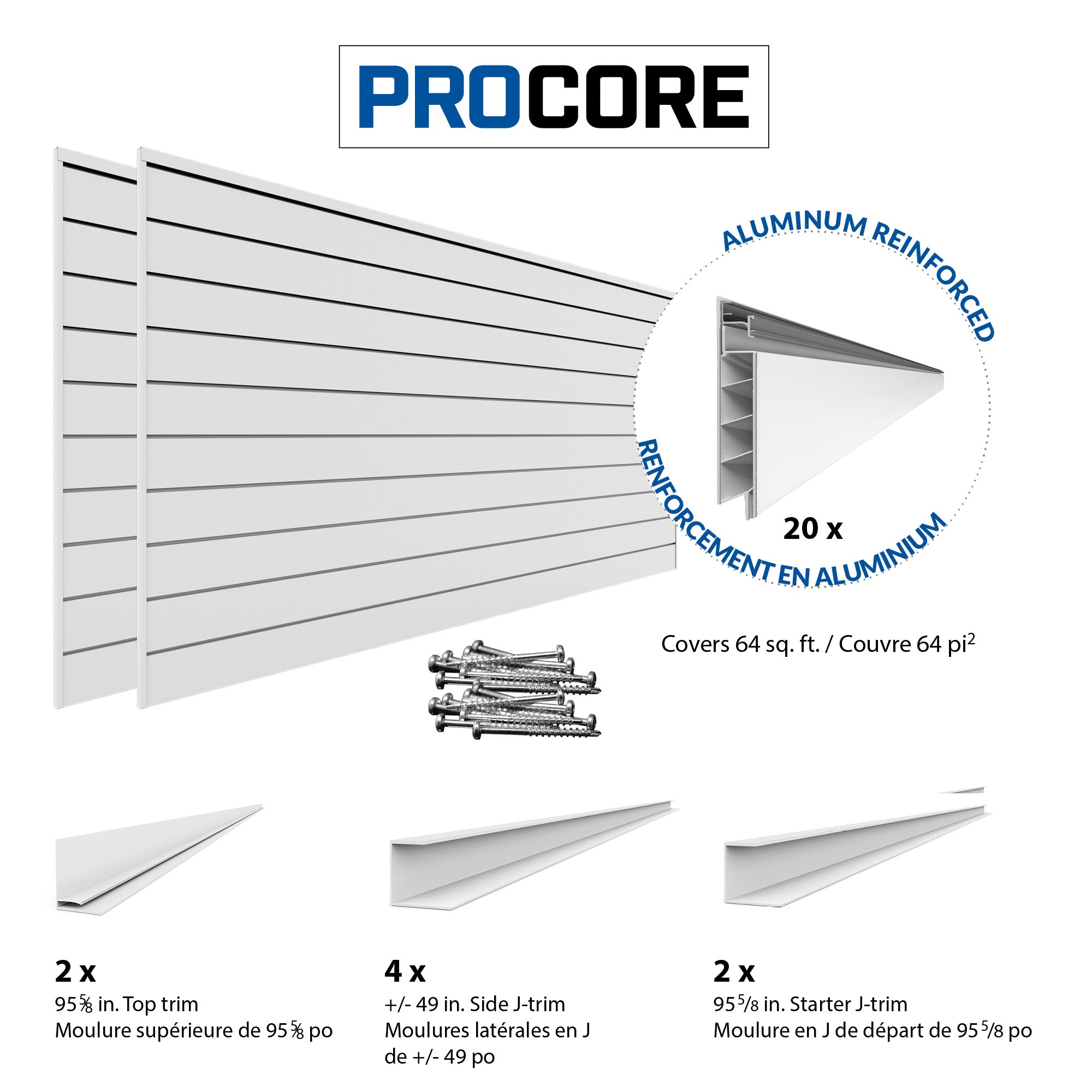 PROCORE – Panneaux en PVC de 4 pi x 8 pi Ensemble de 2 – 64 pieds carrés