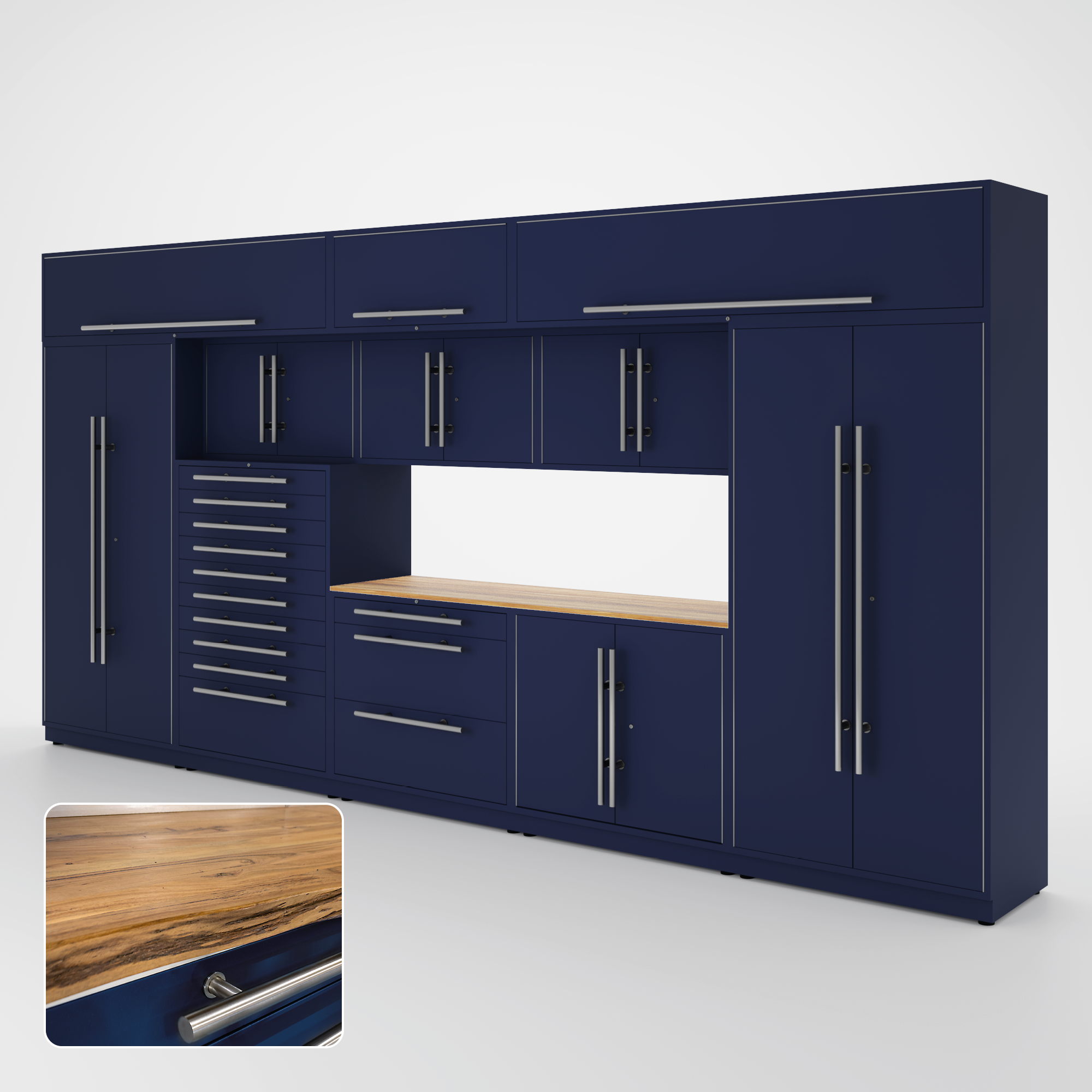 Armoires LUX – Ensemble de 16 pieds – Coffres à outils + Armoires supérieures