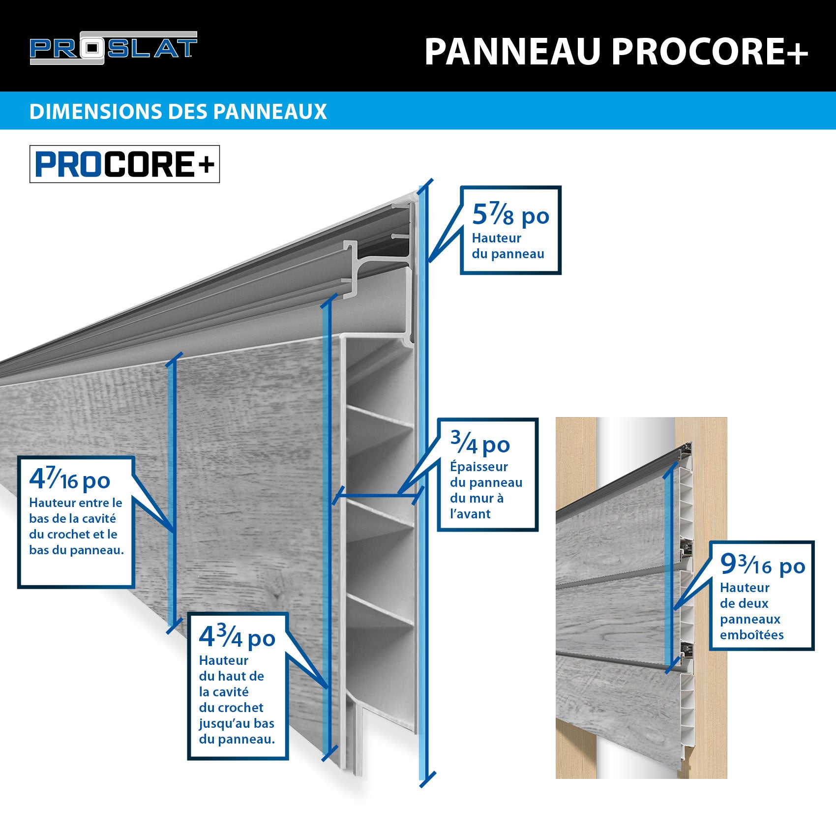 4 ft. x 8 ft. PROCORE+ Gray Wood PVC Slatwall – 4 Pack 128 sq ft
