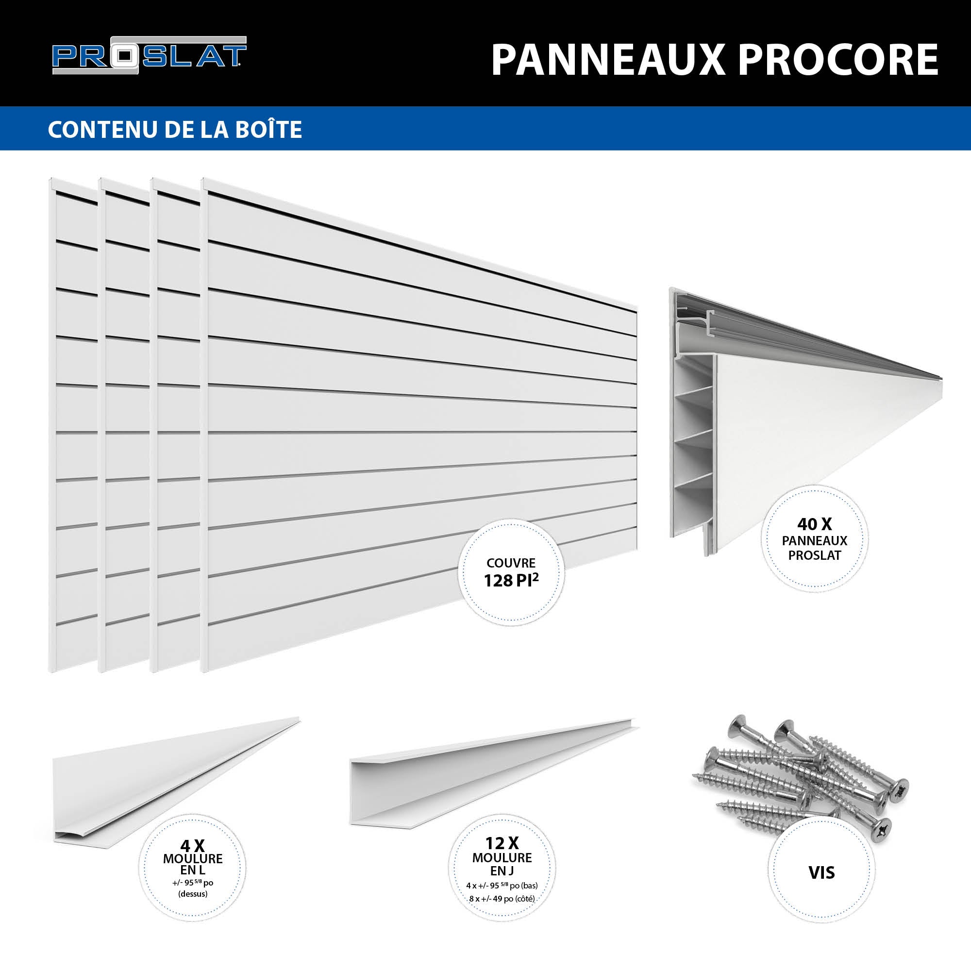 PROCORE – Panneaux en PVC de 4 pi x 8 pi – Ensemble de 4 – 128 pieds carrés
