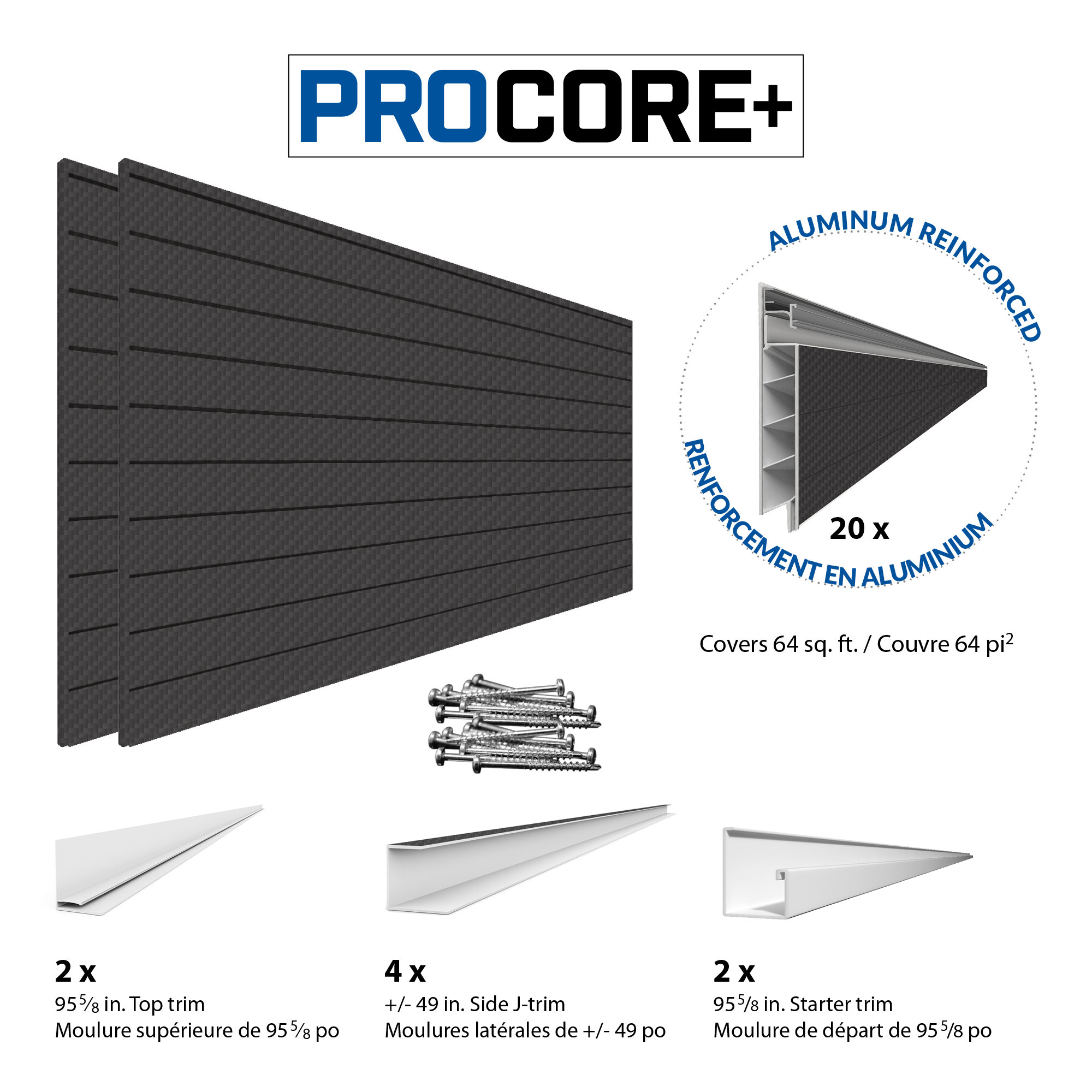 PROCORE PLUS Panneaux en PVC de 8 pi x 4 pi – Ensemble de 2 – 64 pieds carrés