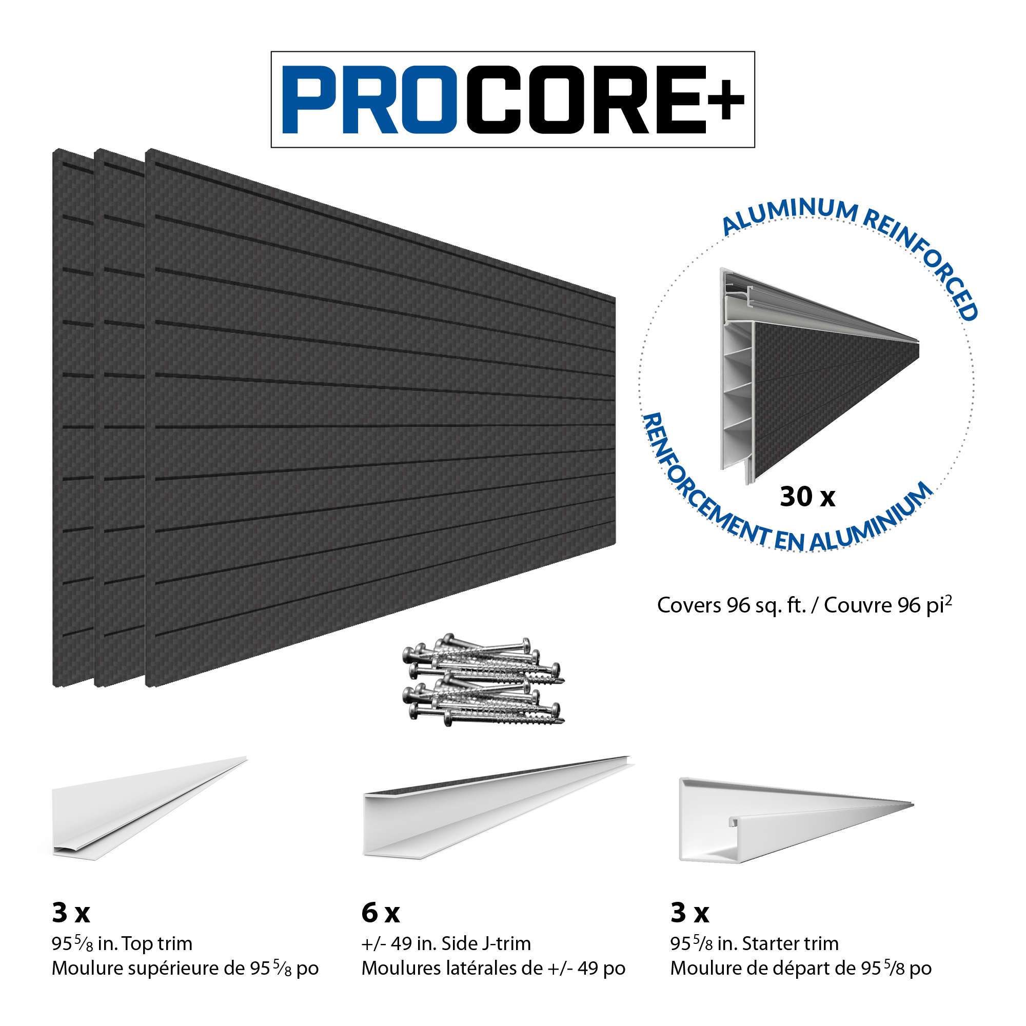 PROCORE PLUS Panneaux en PVC de 4 pi x 8 pi – Ensemble de 3 – 96 pieds carrés