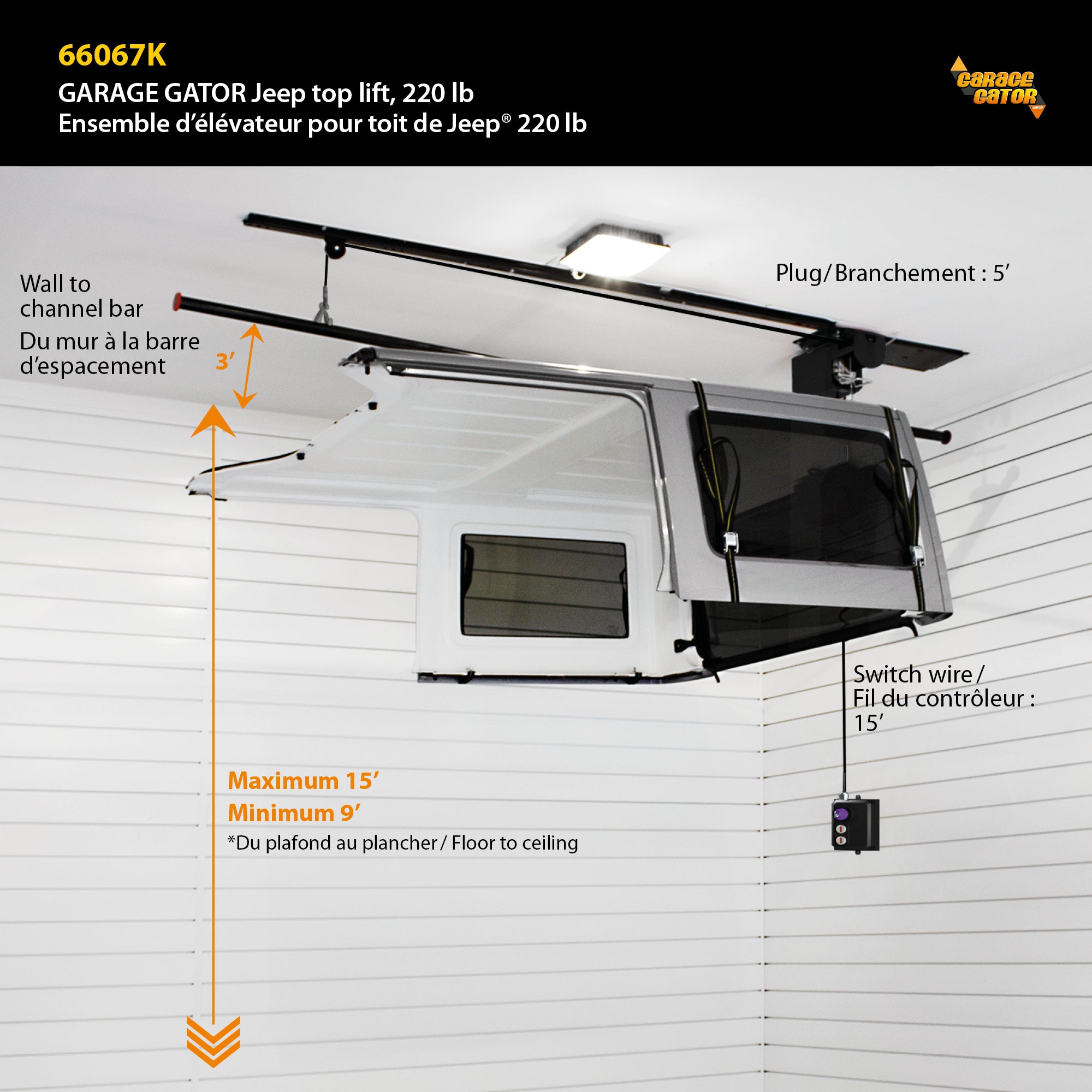 Ensemble d’élévateur pour un toit rigide de Jeep – 220 lb (100 kg)
