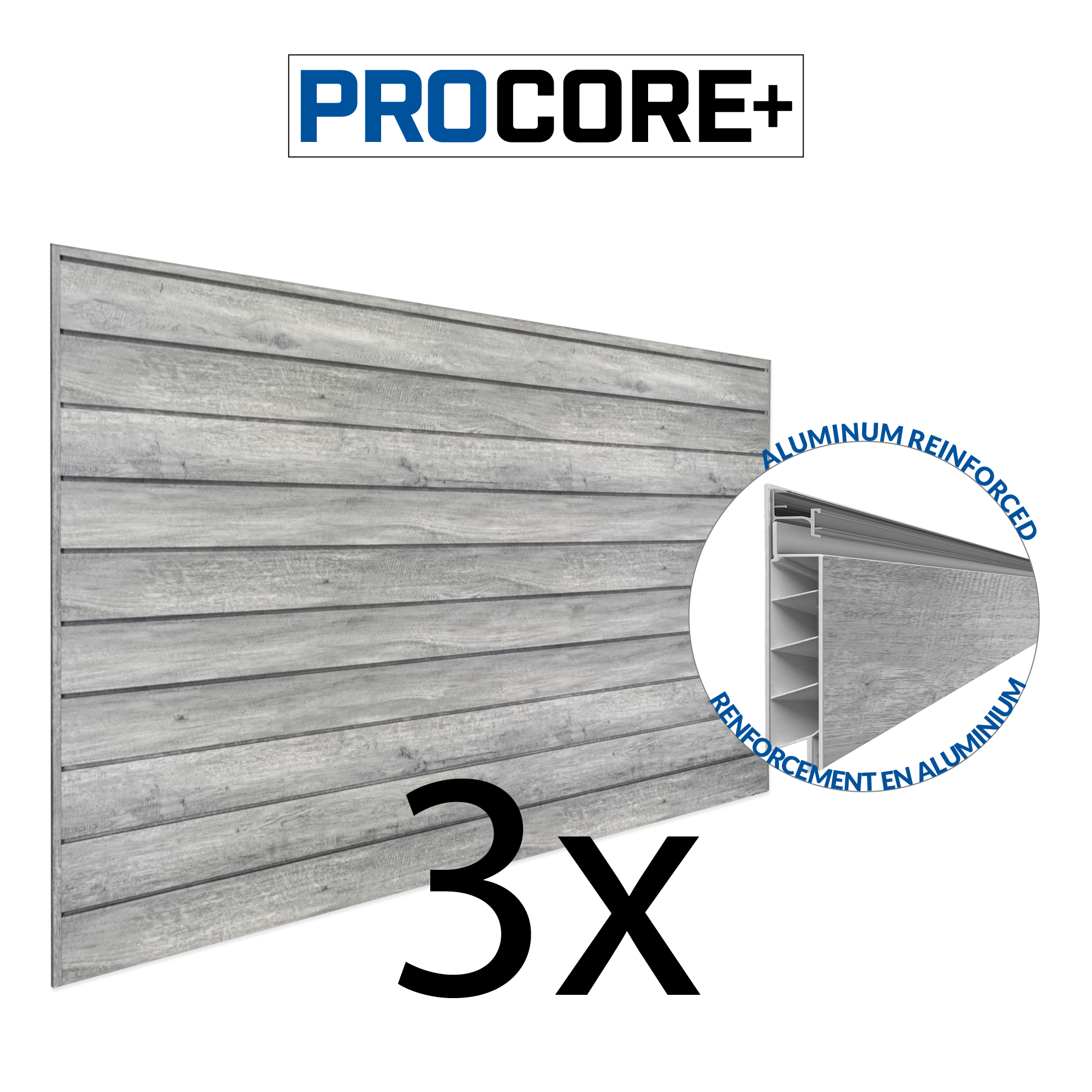 4 x 8 ft. PROCORE+ Gray Wood PVC Slatwall – 3 Pack 96 sq ft