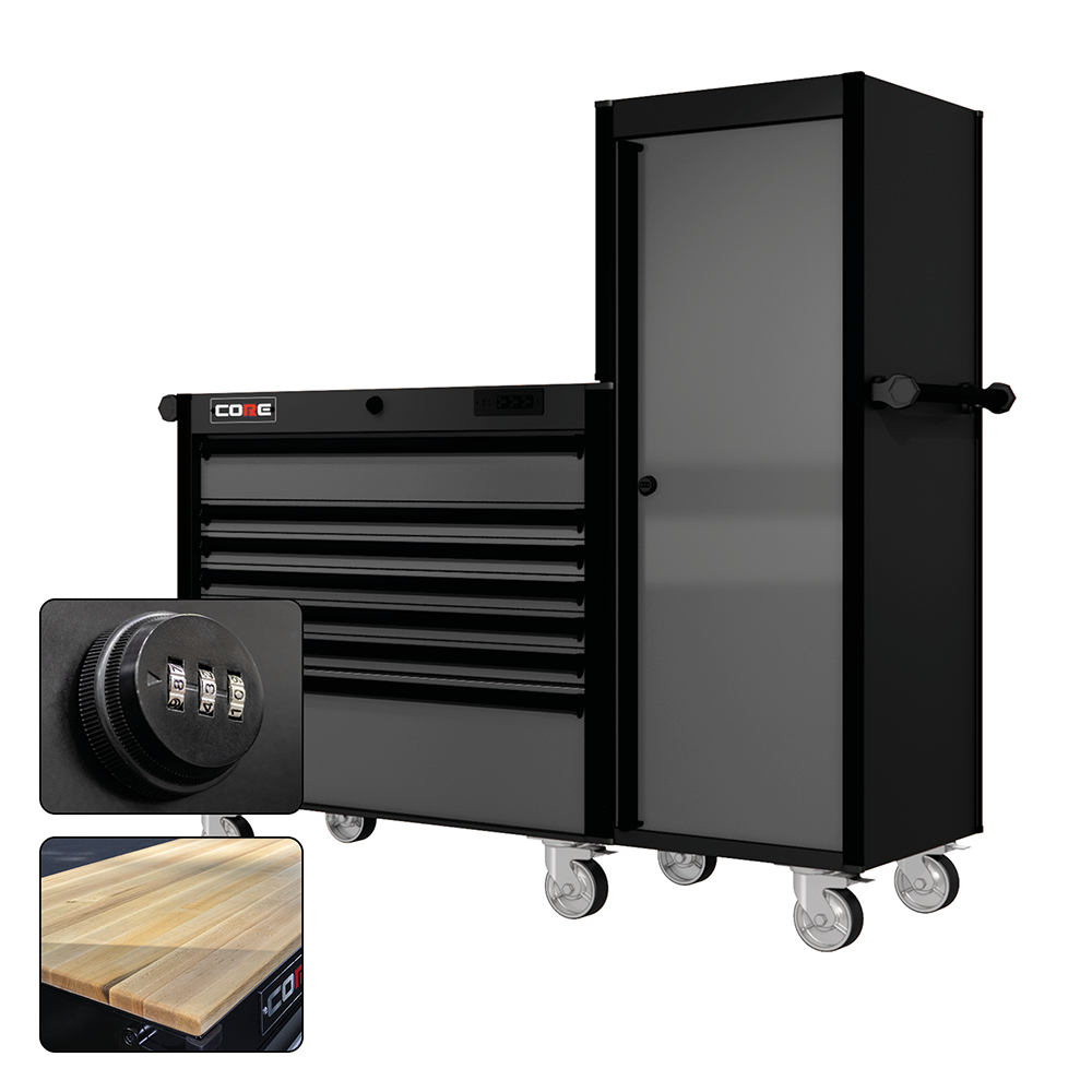 66 Series - 7 Drawers and Tall Locker - Black Handles - Traditional Casters