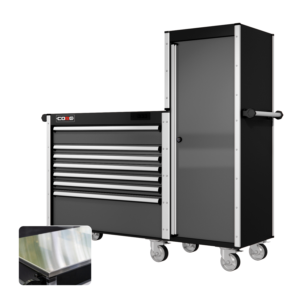 66 Series - 7 Drawers and Tall Locker - Silver Handles - Traditional Casters