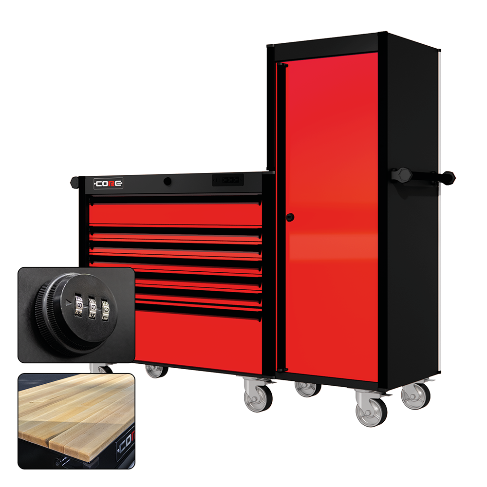 66 Series - 7 Drawers and Tall Locker - Black Handles - Traditional Casters