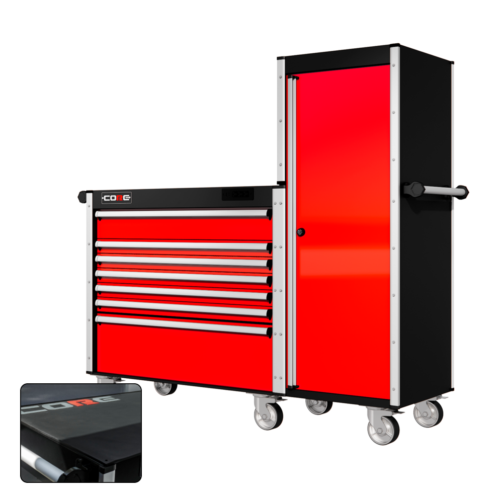 66 Series - 7 Drawers and Tall Locker - Silver Handles - Traditional Casters