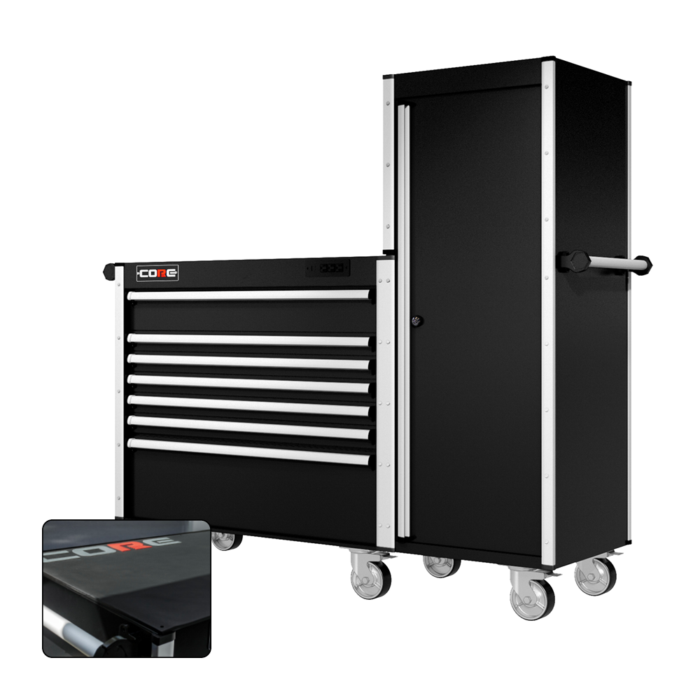 66 Series - 7 Drawers and Tall Locker - Silver Handles - Traditional Casters