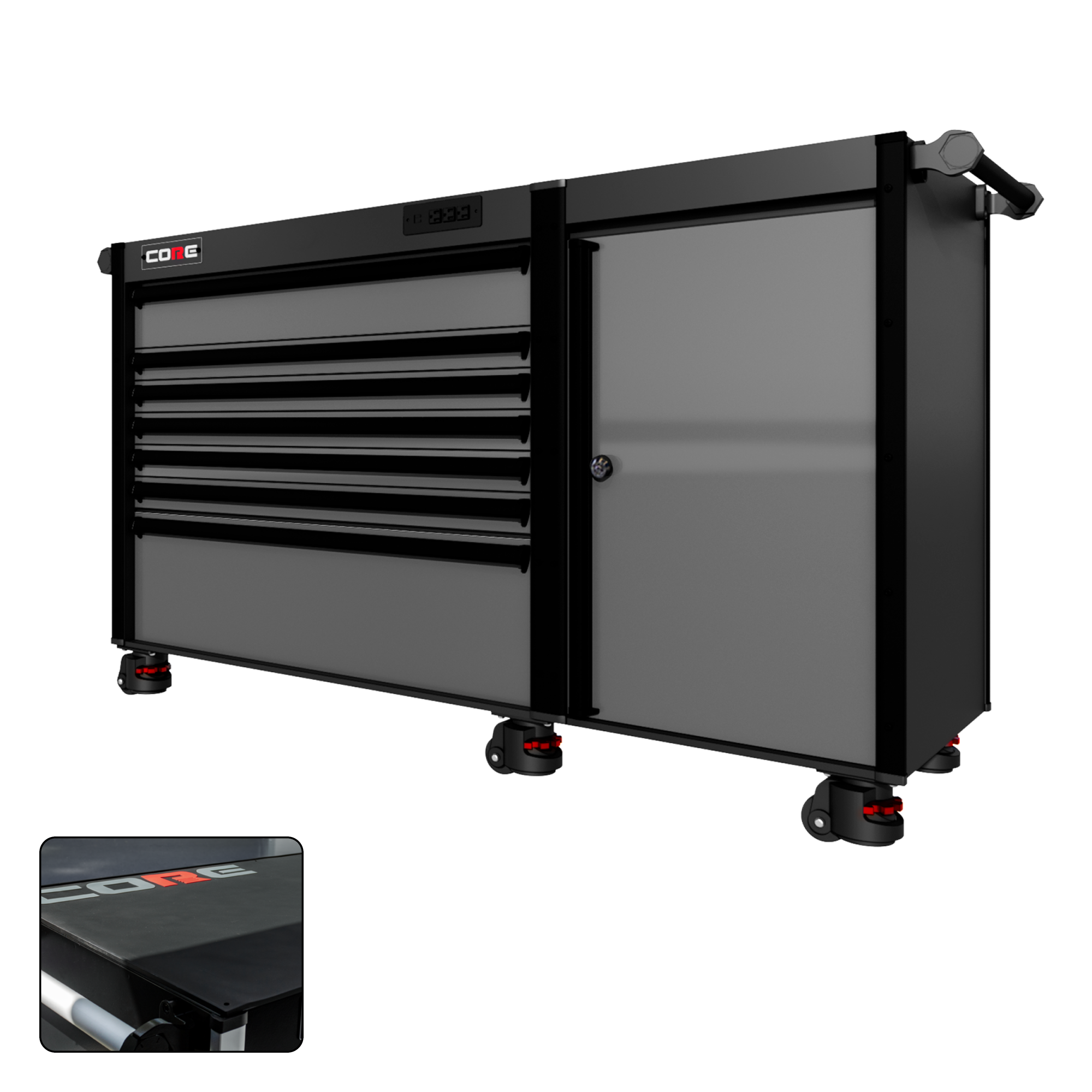 66 Series - 7 Drawers - Black Handles - Foot Casters
