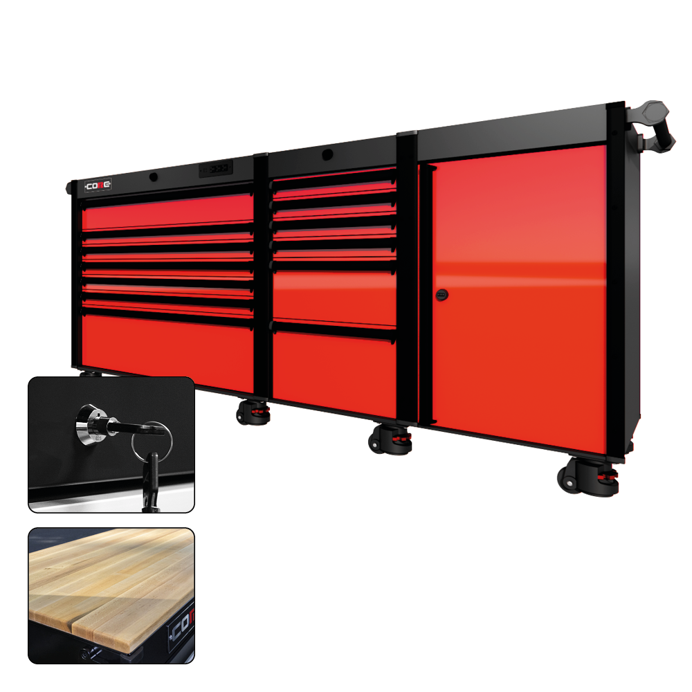 88 Series - 13 Drawers - Black Handles - Foot Casters