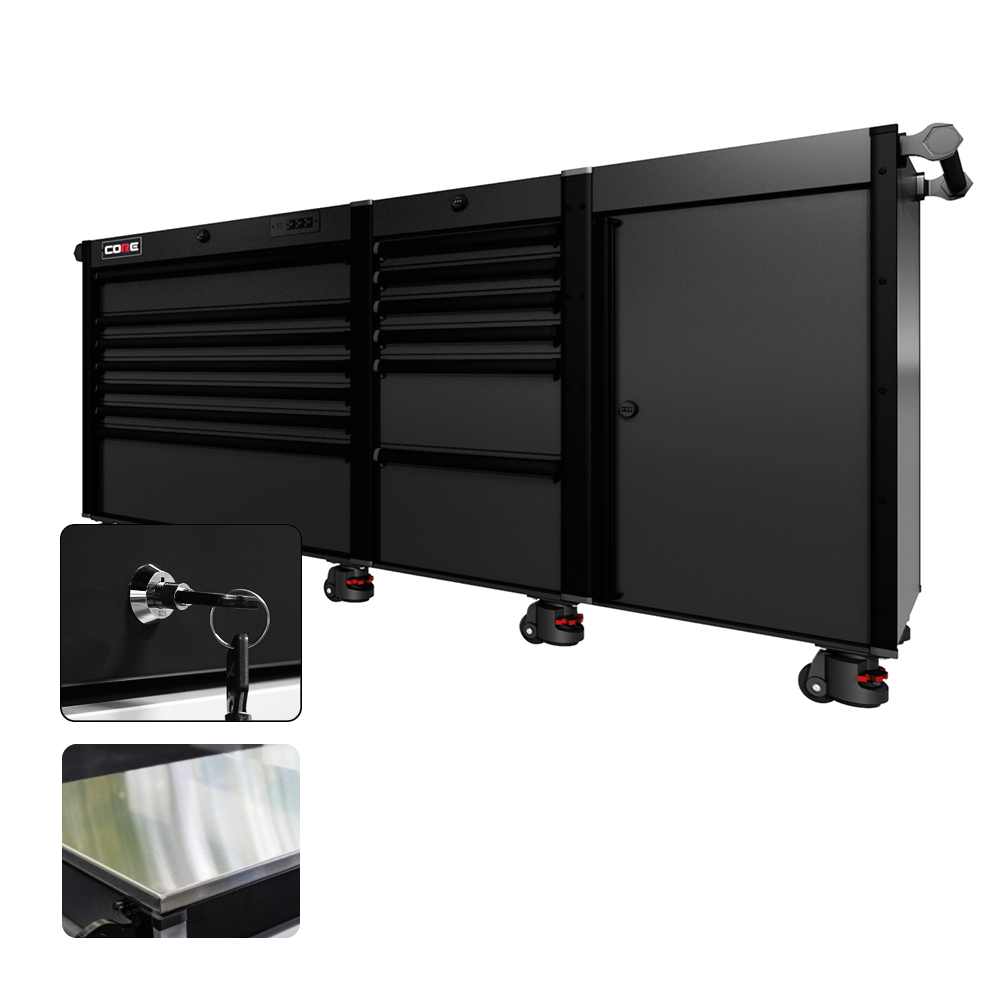 88 Series - 13 Drawers - Black Handles - Foot Casters