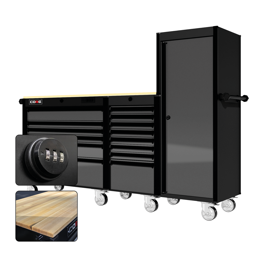 88 Series - 13 Drawers with Tall Locker - Black Handles - Traditional Casters