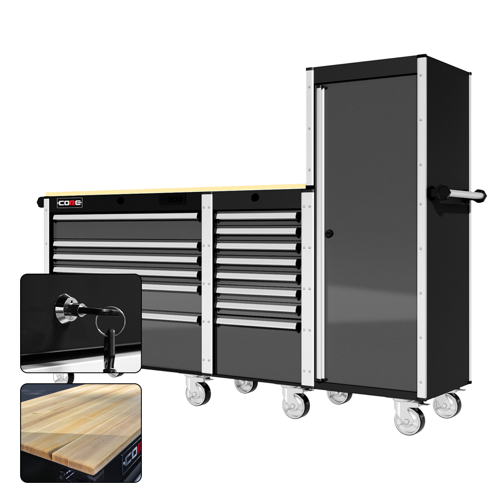 88 Series - 13 Drawers with Tall Locker - Silver Handles - Traditional Casters