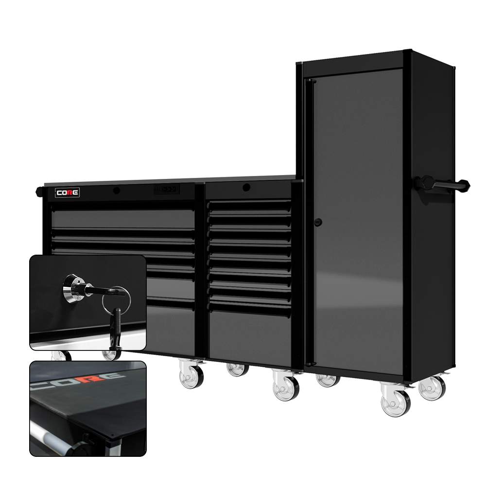 88 Series - 13 Drawers with Tall Locker - Black Handles - Traditional Casters