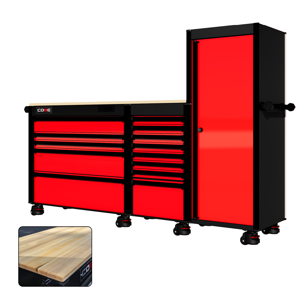 88 Series - 13 Drawers with Tall Locker - Black Handles - Foot Casters