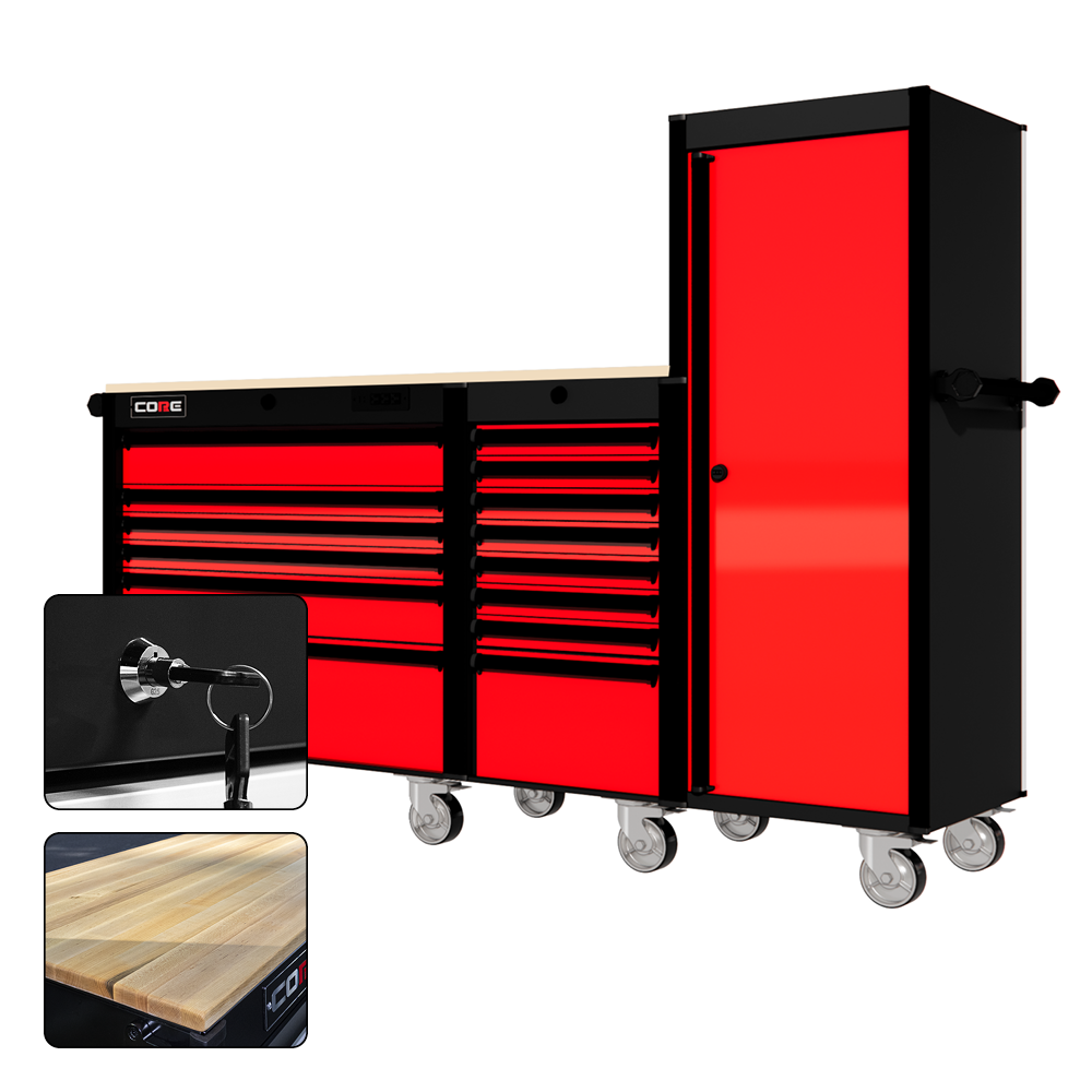 88 Series - 13 Drawers with Tall Locker - Black Handles - Traditional Casters