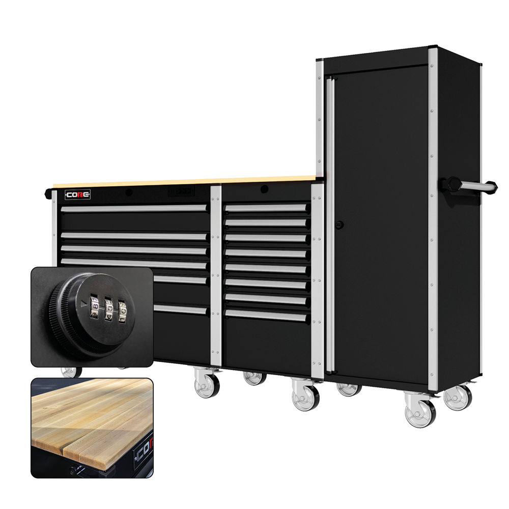 88 Series - 13 Drawers with Tall Locker - Silver Handles - Traditional Casters