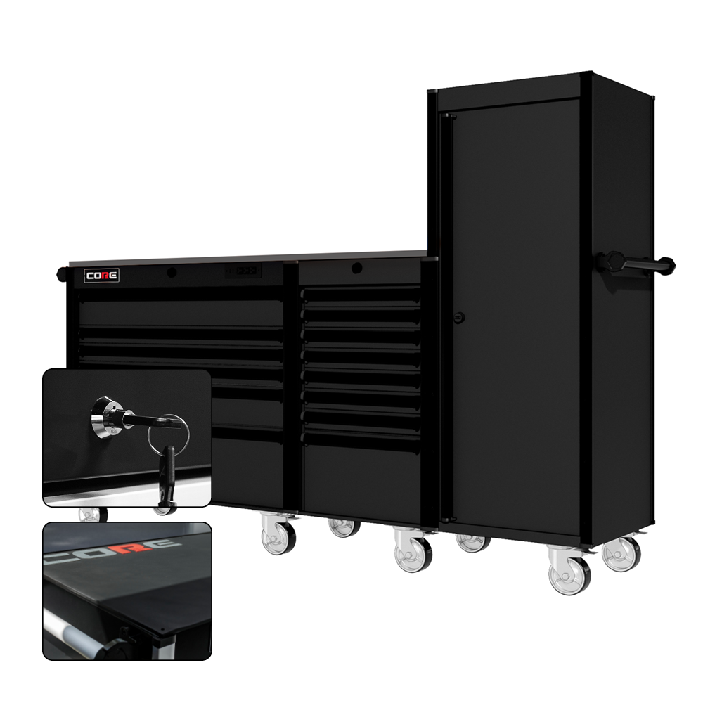 88 Series - 13 Drawers with Tall Locker - Black Handles - Traditional Casters