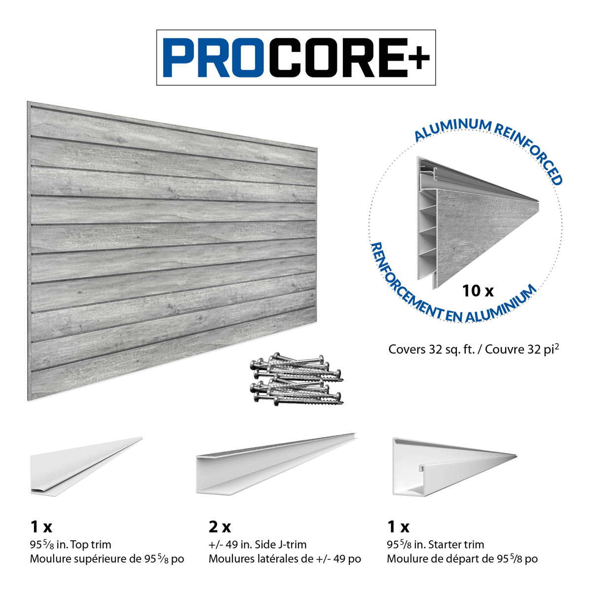 PROCORE+ Panneaux au fini bois gris de 8 pi x 4 pi