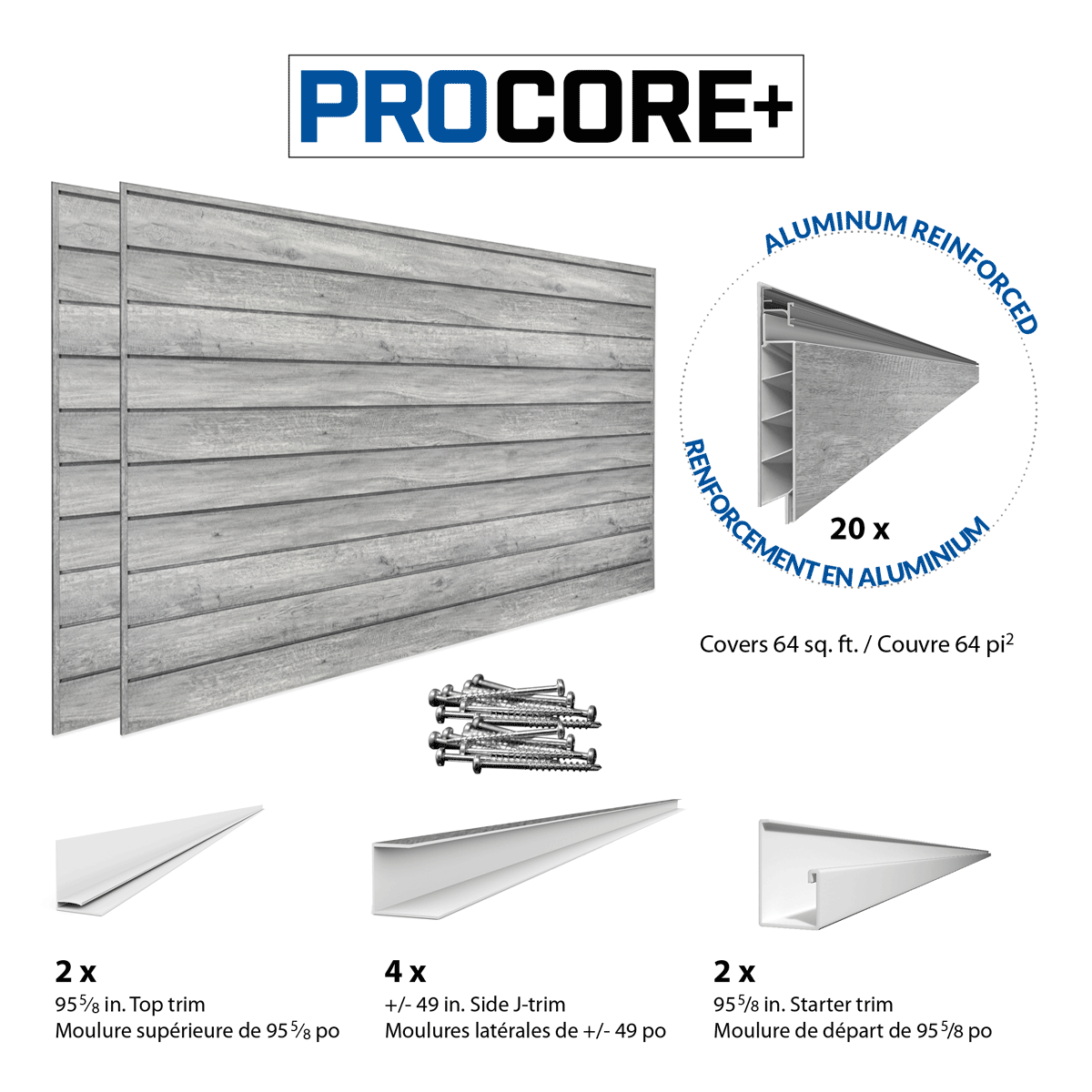 4 x 8 ft. PROCORE+ Gray Wood PVC Slatwall – 2 Pack 64 sq ft