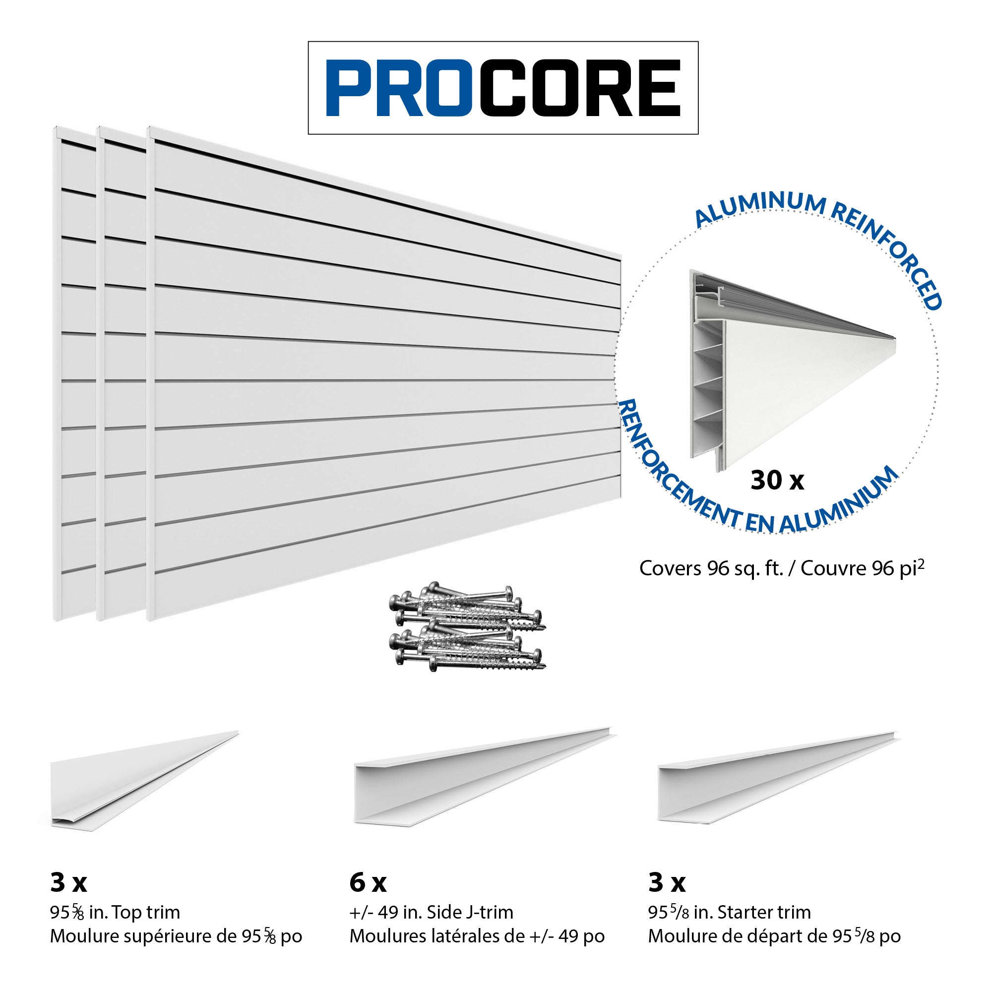 4 ft.  x 8 ft. PROCORE PVC Slatwall - 3 Pack 96 sq ft