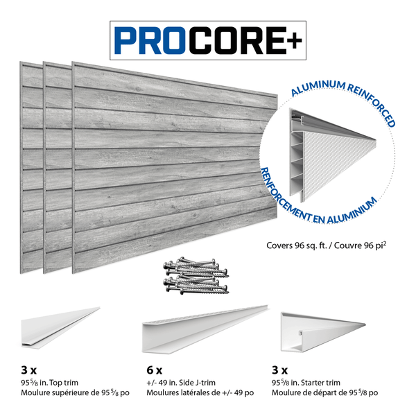 8 ft. x 4 ft. PROCORE+ Gray Wood PVC Slatwall – 3 Pack 96 sq ft