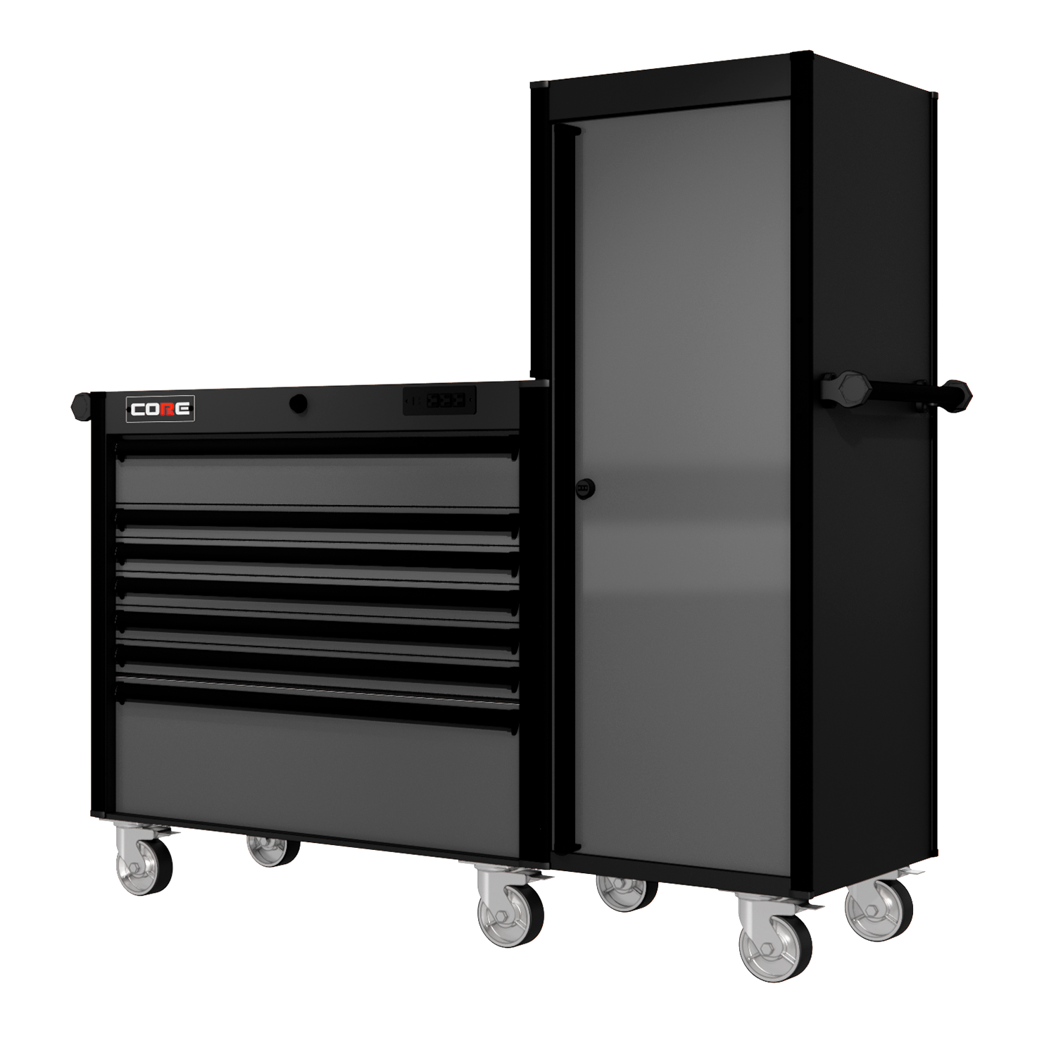 66 Series - 7 Drawers and Tall Locker - Black Handles - Traditional Casters