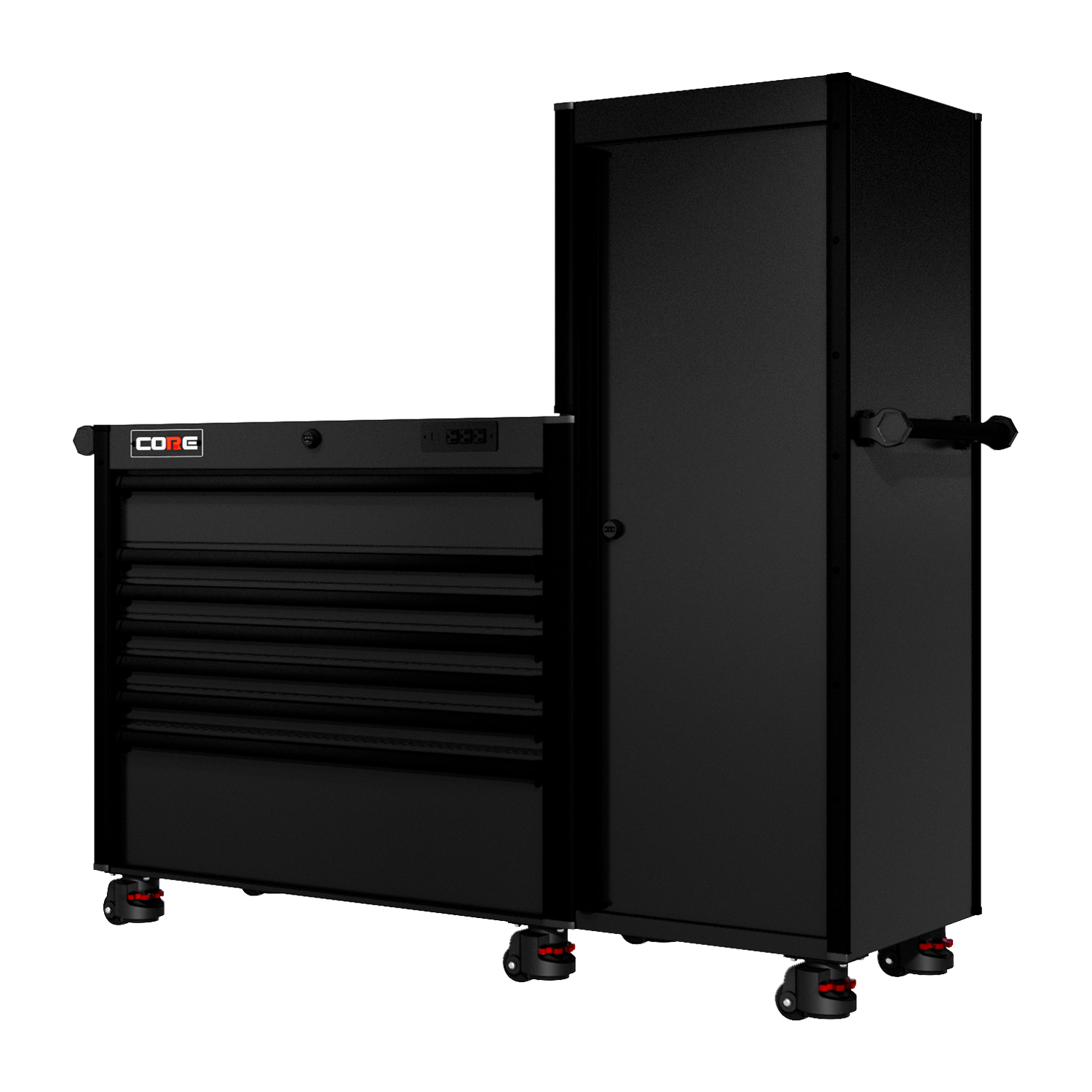 66 Series - 7 Drawers and Tall Locker - Black Handles - Foot Casters