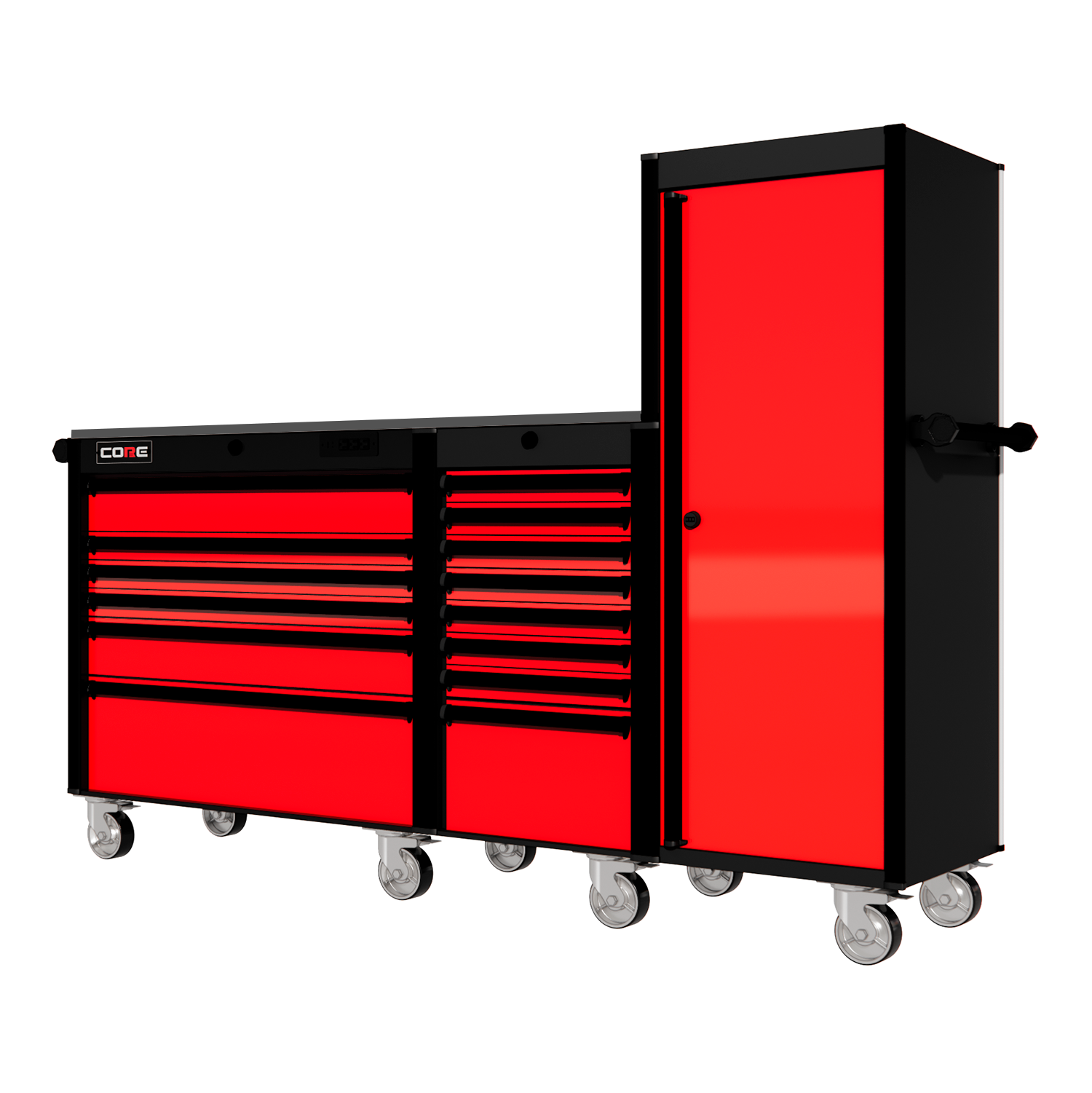 88 Series - 13 Drawers with Tall Locker - Black Handles - Traditional Casters