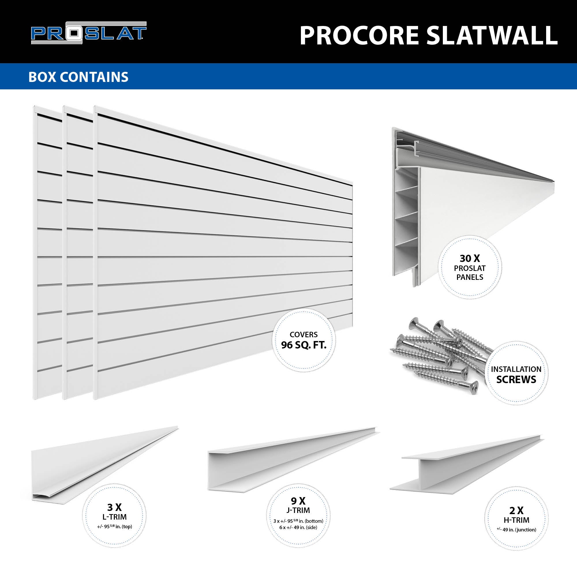 4 ft.  x 8 ft. PROCORE PVC Slatwall - 3 Pack 96 sq ft