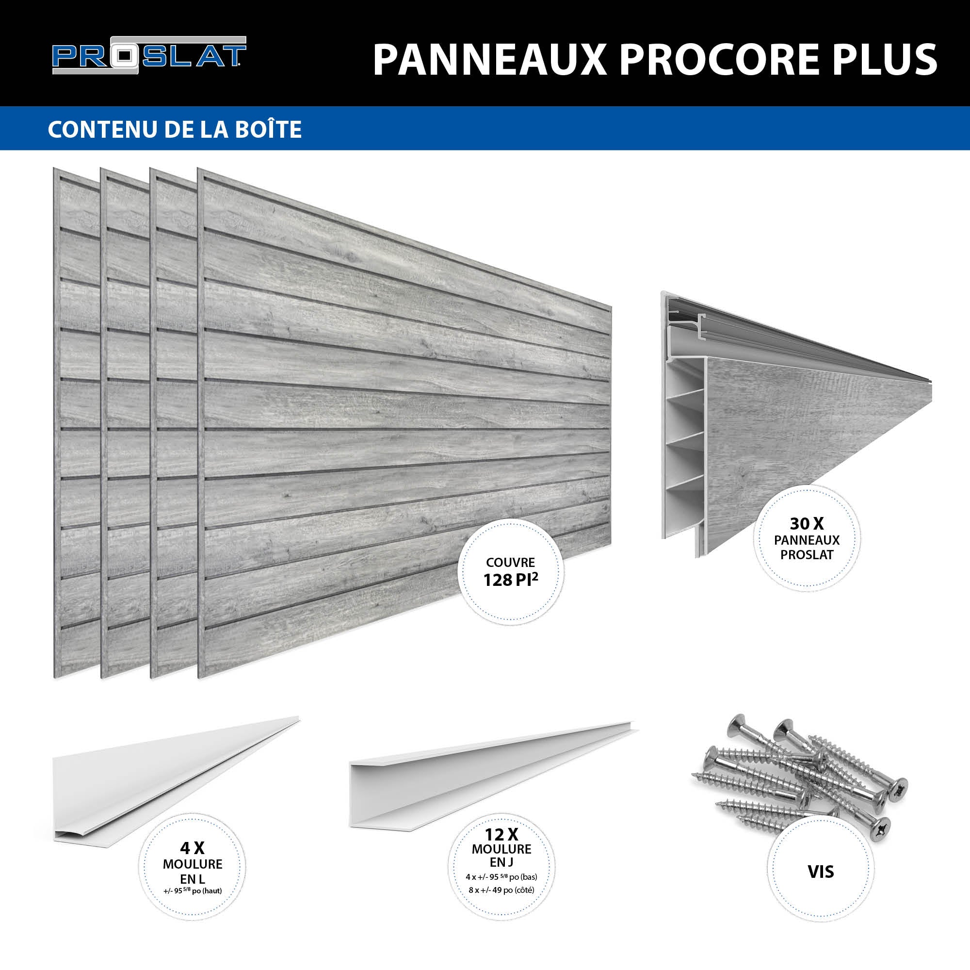 4 ft.  x 8 ft. PROCORE PLUS PVC Slatwall – 4 Pack 128 sq ft