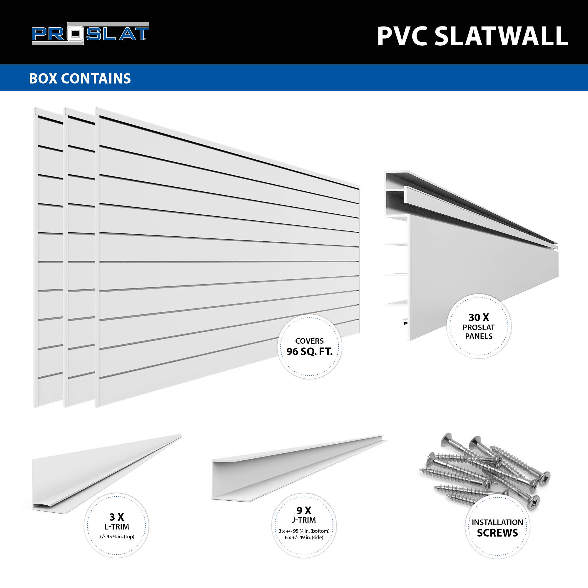 4 ft. x 8 ft. PVC Slatwall – 3 pack 96 sq ft