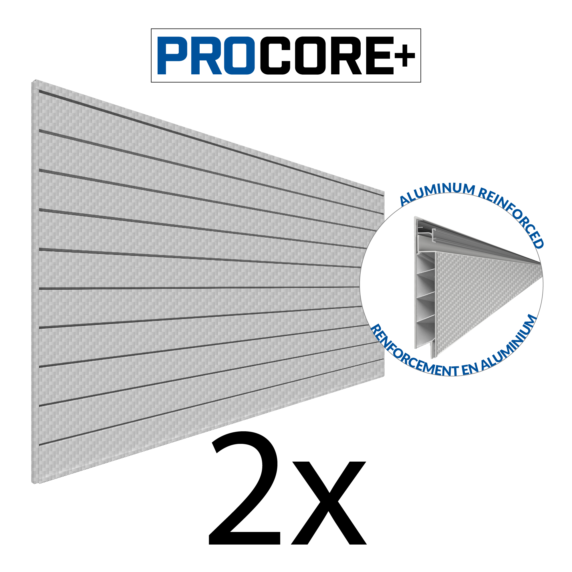 PROCORE+ Panneaux en PVC fibre de carbone grise argentée de 8 pi x 4 pi – Ensemble de 2 – 64 pieds carrés