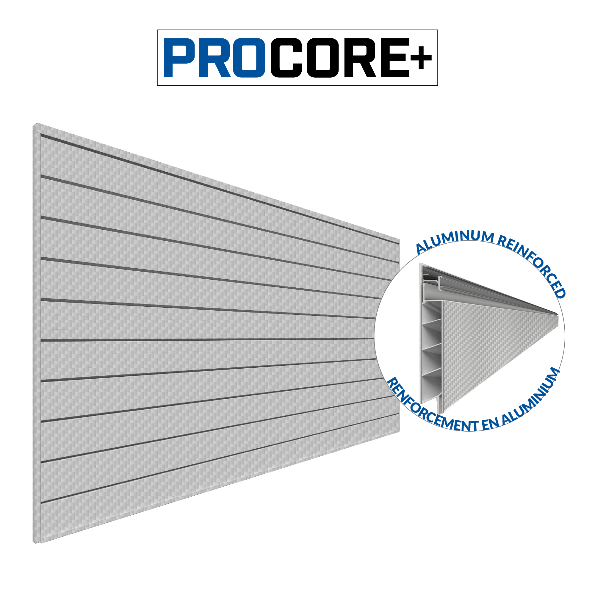 PROCORE+ Panneaux en PVC fibre de carbone grise argentée de 8 pi x 4 pi