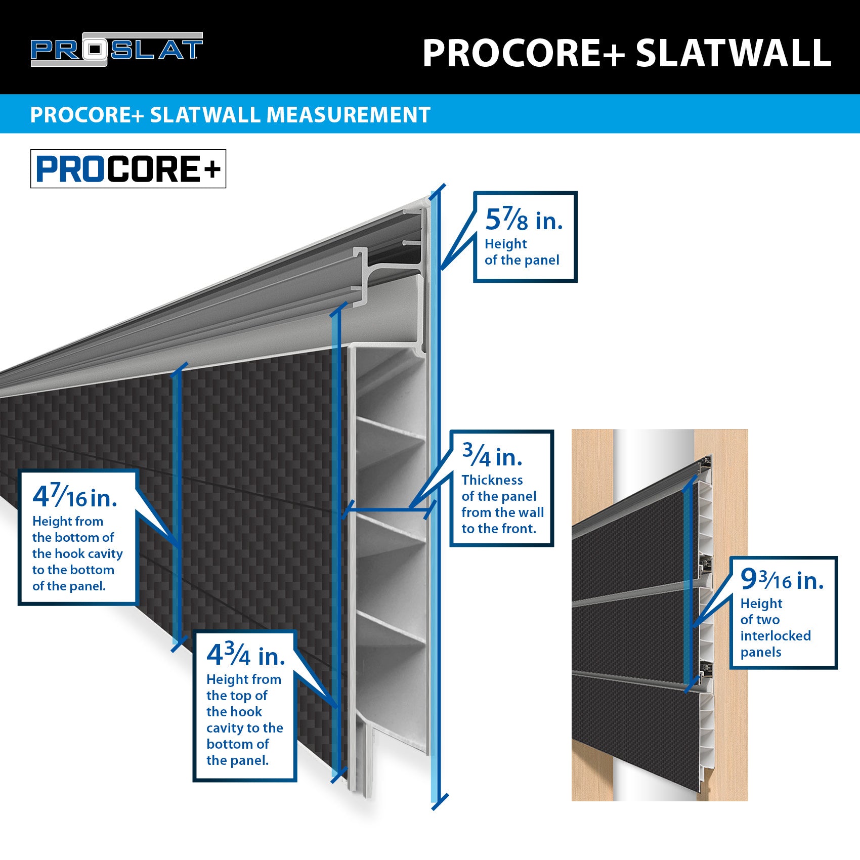 8 ft. x 4 ft. PROCORE+ Black Carbon Fiber PVC Slatwall – 2 Pack 64 sq ft