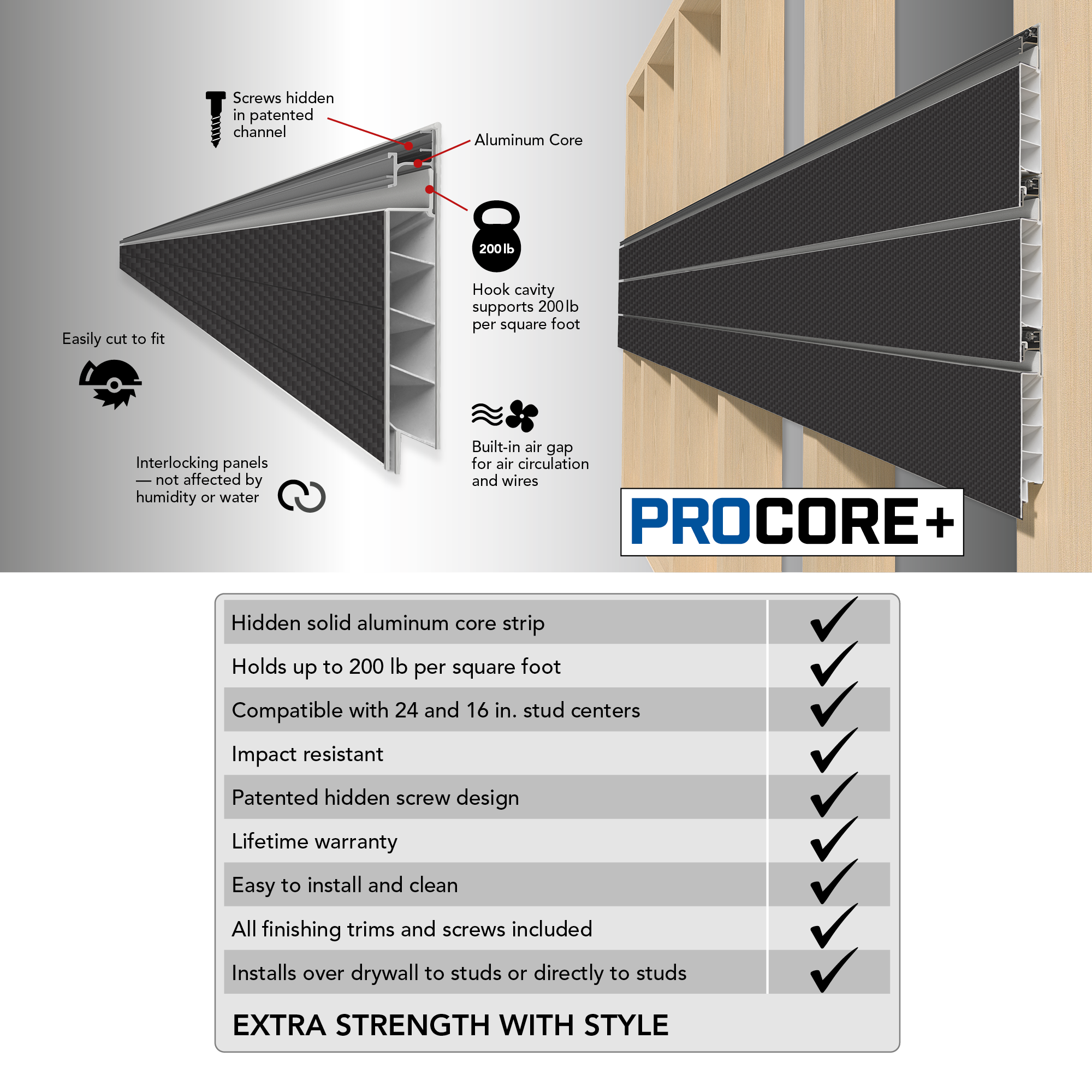 4 x 8 ft. PROCORE+ Silver gray carbon fiber PVC Slatwall